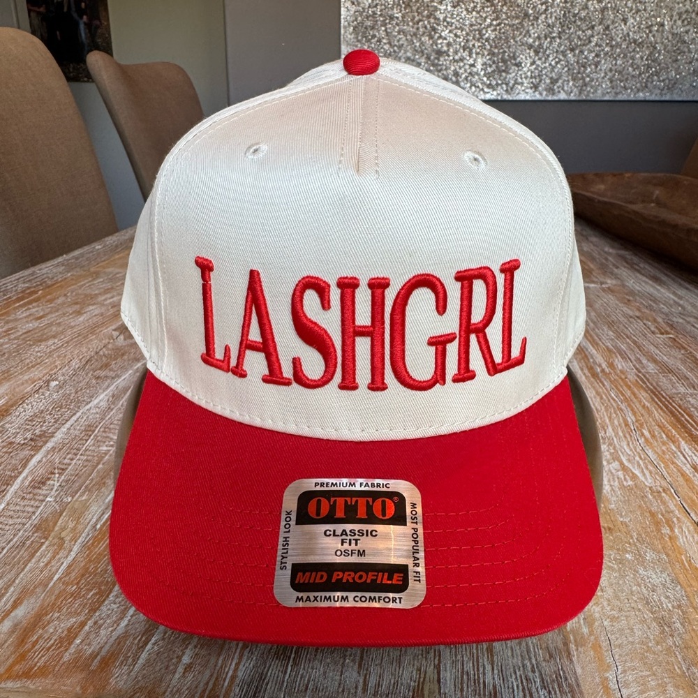 OTTO Red and Cream LASHGRL thick embroidered cap Hat